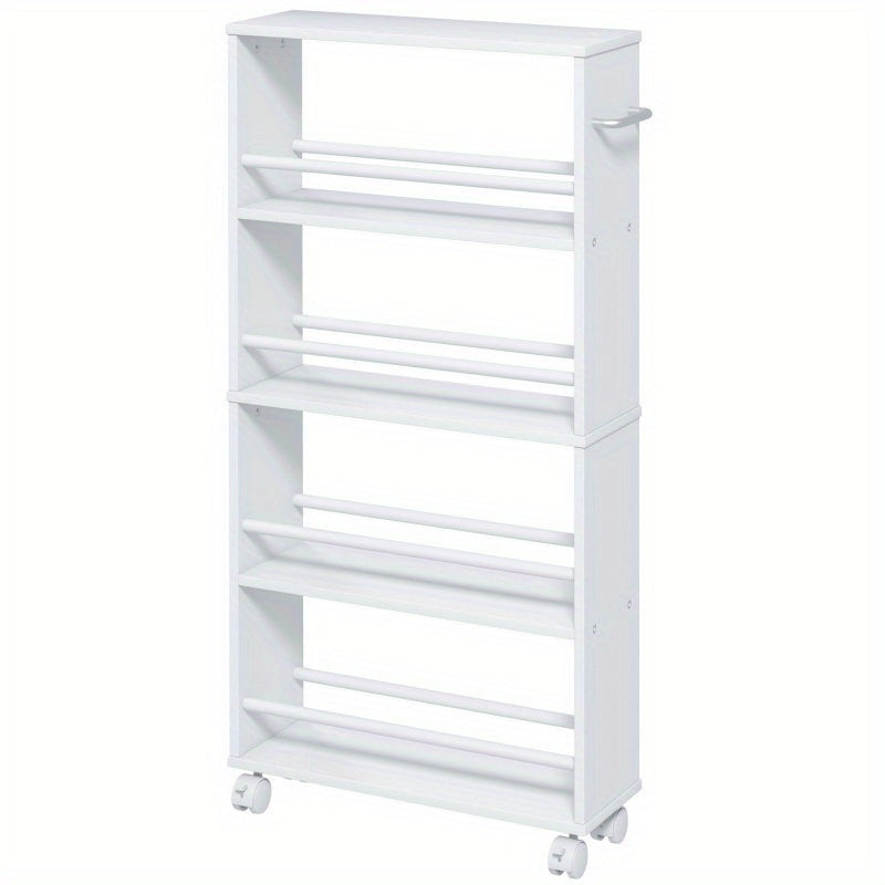 Opbergtrolley Smalle Trolley Keukentrolley Servertrolley Opberwwagen – Witte 45x15x91 cm – 4 Verdiepingen – 360° Zwenkwieltjes met Rem
