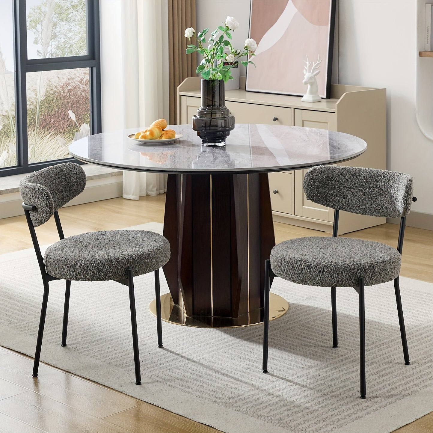Eetkamerstoel – Keukenstoel – Stoel – Kuipstoel – Zonder Armleuning – Gestoffeerde Zitting – Metaal Onderstel – Comfortabele Rugleuning - Set van 2 - Grijs