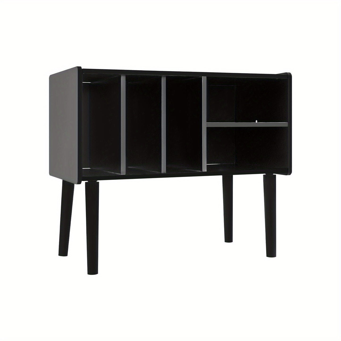 Modern Black Vinyl Record Player Stand with Storage Cabinet - Heavy-Duty MDF & Iron Construction, 80.01cm x 68.07cm x 39.88cm Turntable Stand with 4-Tier Shelves, Holds 220 Vinyl Records, Space-Saving Design for Living Room,