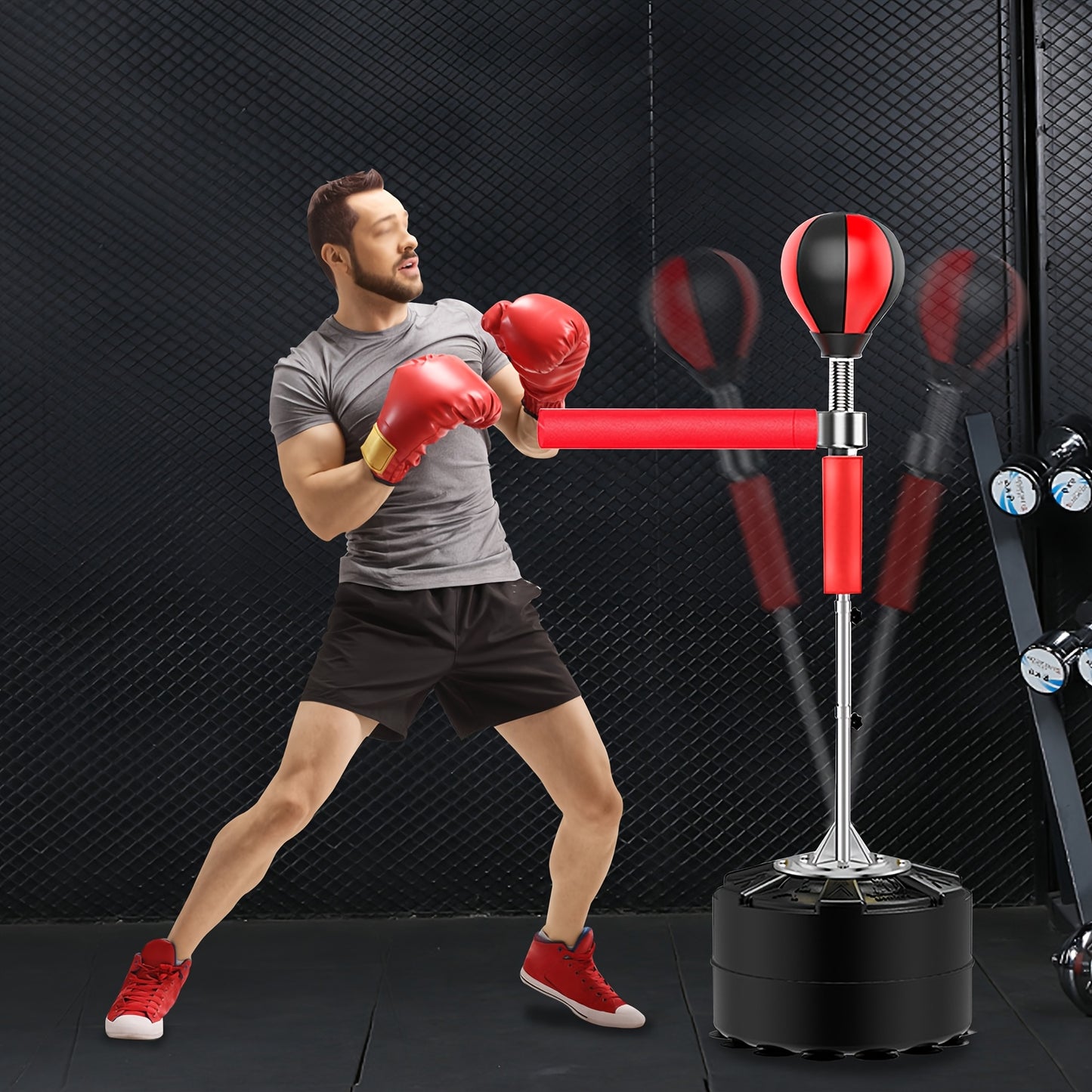 Bokszak Verstelbaar – Reflexzak – Punching Ball – Trainingszak – MMA Boksen – 360° Draaibare Arm – Verstelbare Hoogte 162-198 cm – Stevige Zuignapvoet