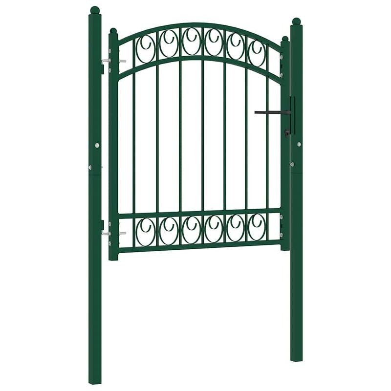 Groene Metalen Tuinpoort – Tuinhek – Toegangspoort – Erfpoort – Opritpoort – Boogvormig Ontwerp – 100 x 100 cm – Weerbestendig Staal Met Slot