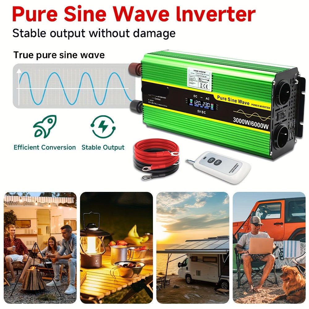 Spanning Inverter – Power Inverter – Stroom Omvormer – Spanning Omvormer – 3 UK Stopcontacten – Pure Sinusgolf Uitgang – 1300W Tot 6000W Piekvermogen