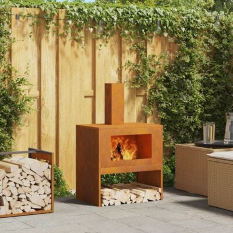 Outdoor Stove – Terrashaard – Vuurschaal – Tuinhaard – Patio Verwarming – Bruin Metaal – 60x40x96 cm – Geschikt Voor Hout & Gaslogs
