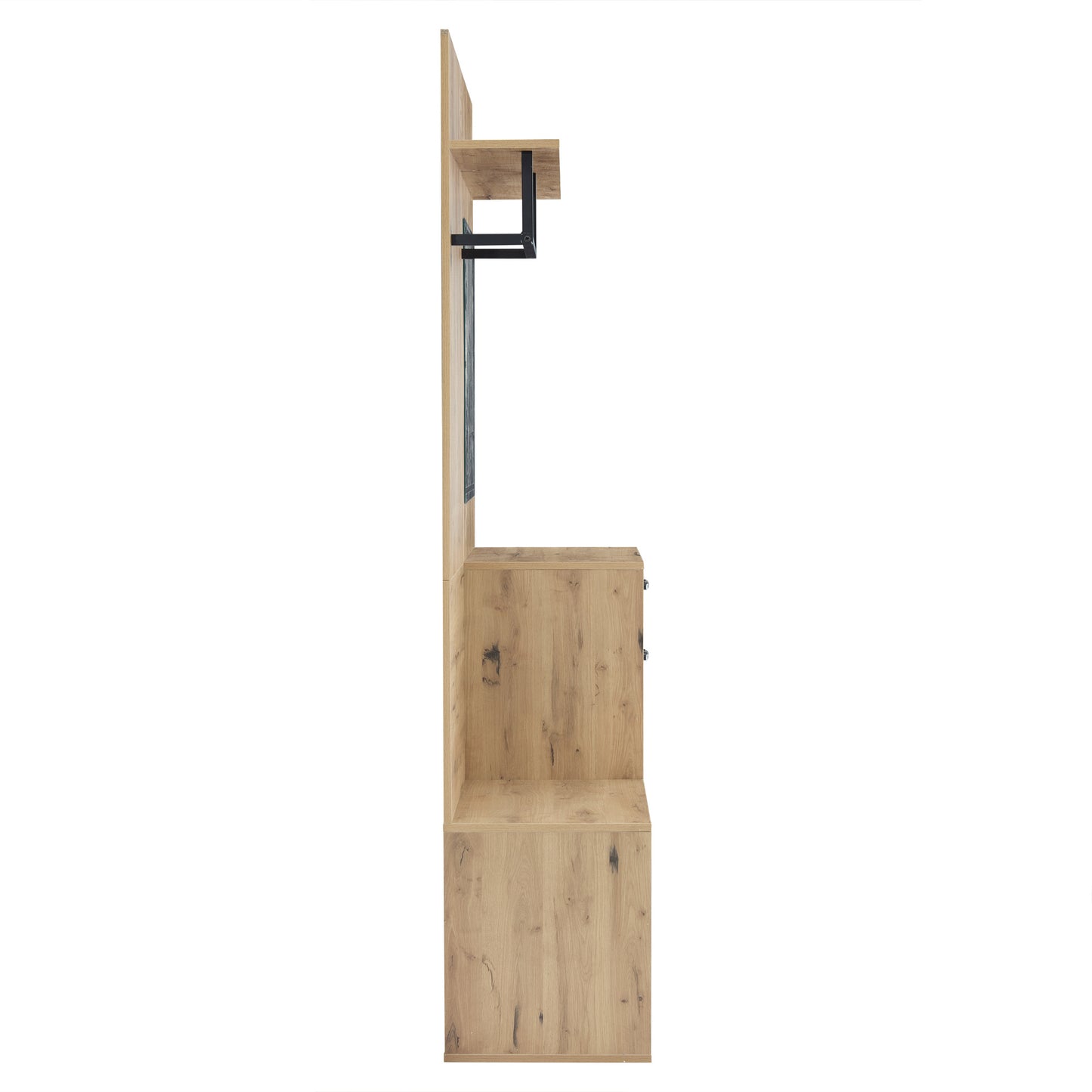 Halmeubel – Kapstok – Schoenenkast – Zitbank – Spiegel – Wit Met Houtlook – Compact Ontwerp 100x38,5x190 cm – Multifunctioneel Met Lade En Opslagruimte