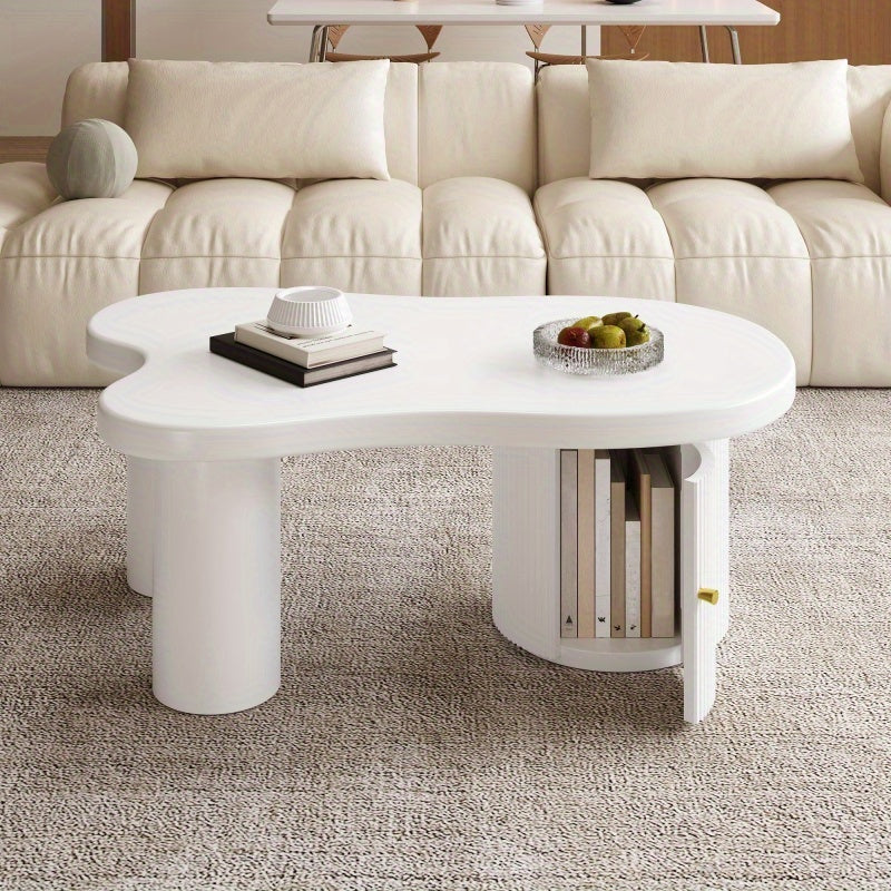Salontafel – Koffietafel – Bijzettafel – Woonkamertafel – Hoektafel – Asymmetrisch Modern Design – Stevig MDF Met Opbergruimte – Wit Zwart Space-Saving