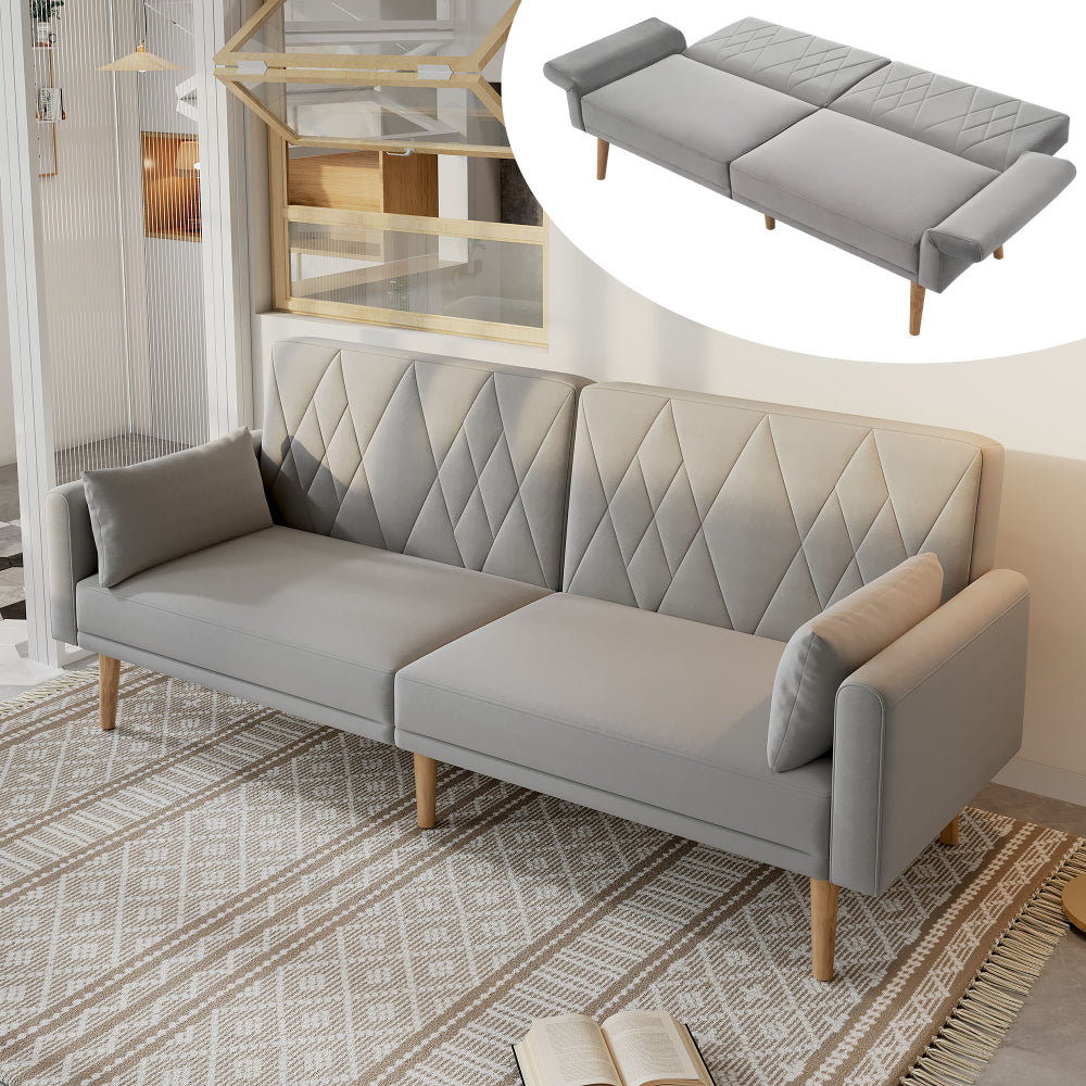 Slaapbank – Bedbank – Sofa Bed – Tweezitsbank – Sofa Sleeper – Verstelbare Rugleuning 3 Standen – Fluwelen Bekleding Grijs