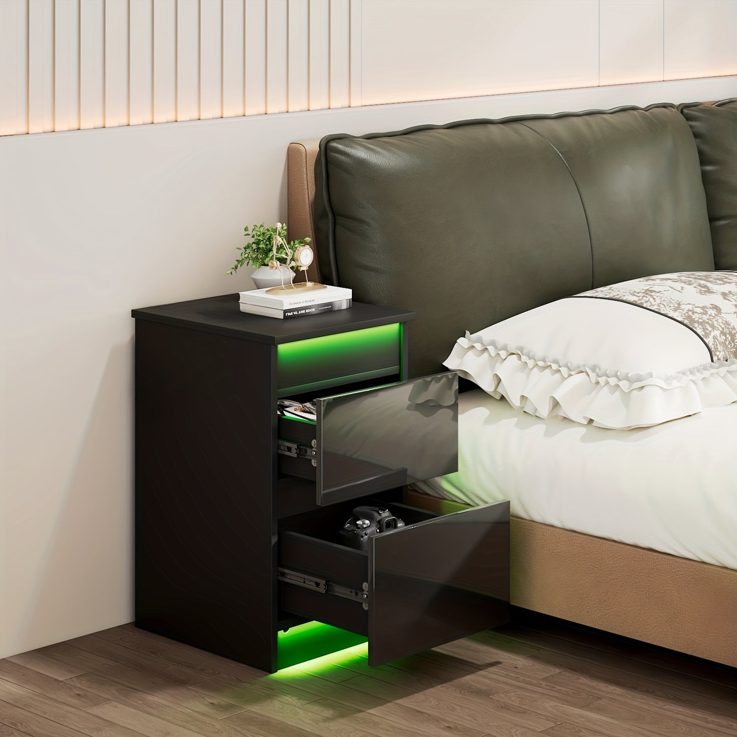 Nachtkastje – Bijzettafel – Ladekastje – Opbergkast – Nachtkastjes – Massief Hout – Compact Formaat – Twee Soepel Lopende Laden