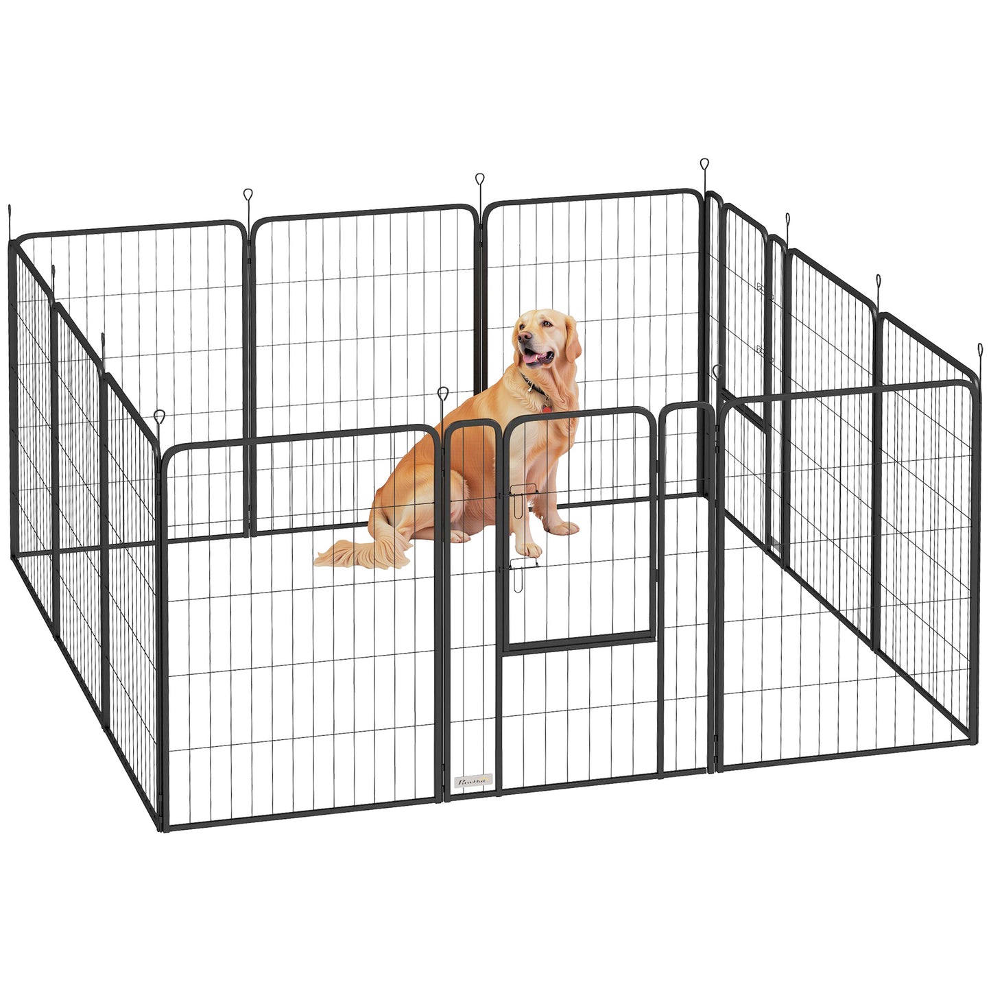 Hondenren – Hondenhok – Puppyren – Kattenren – Dierenren – Modulair 12 Panelen – Opvouwbaar Stalen Hek 100 cm Hoog – Inclusief Deur – Geschikt Binnen & Buiten