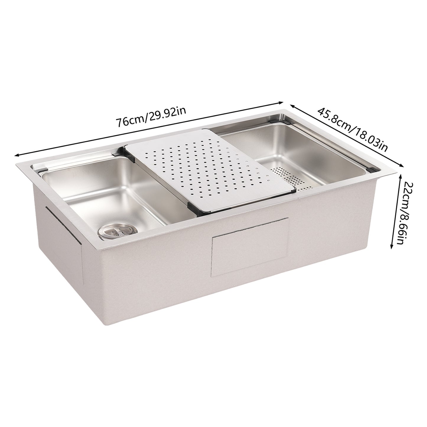 Spoelbak RVS – Keukenspoelbak – Inbouw Spoelbak – Opbouw Spoelbak – Undermount Spoelbak – Grote Inhoud 76x45,8 cm – Mat RVS Afwerking