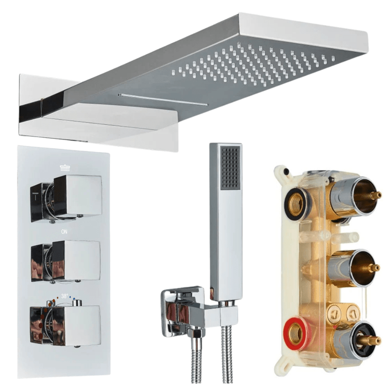 Inbouw Douchekraan – Douche Thermostaat – Regendouche – Waterval Douche – Inbouwkraan – Keramisch Thermostatisch Element – Chroom Afwerking