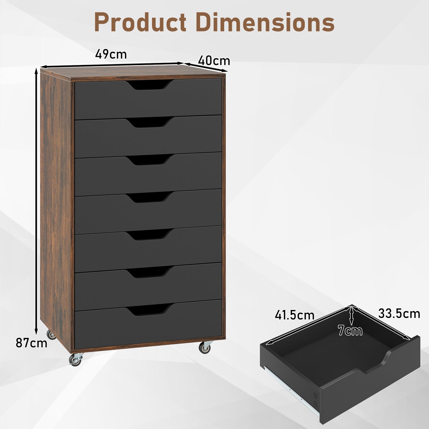 Ladekast – Ladenkast – Opbergkast – Commode – Dressoir – Hout – 7 Ruime Lades – Mobiel Met Wielen