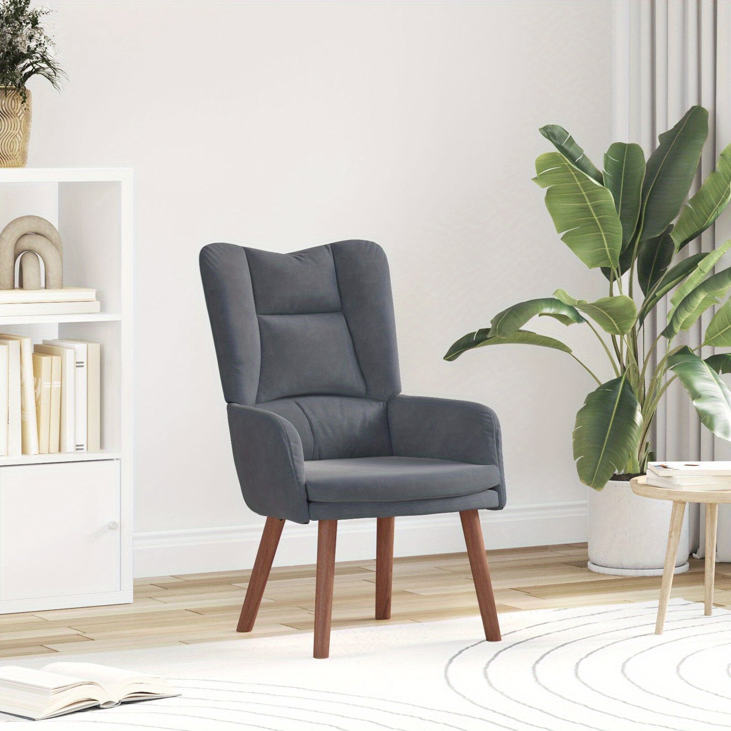 Fauteuil – Accentstoel – Relaxfauteuil – Leesstoel – Loungefauteuil – Donkergrijs Fluweel – Massief Houten Frame – Handmatige Verstelbare Rugleuning