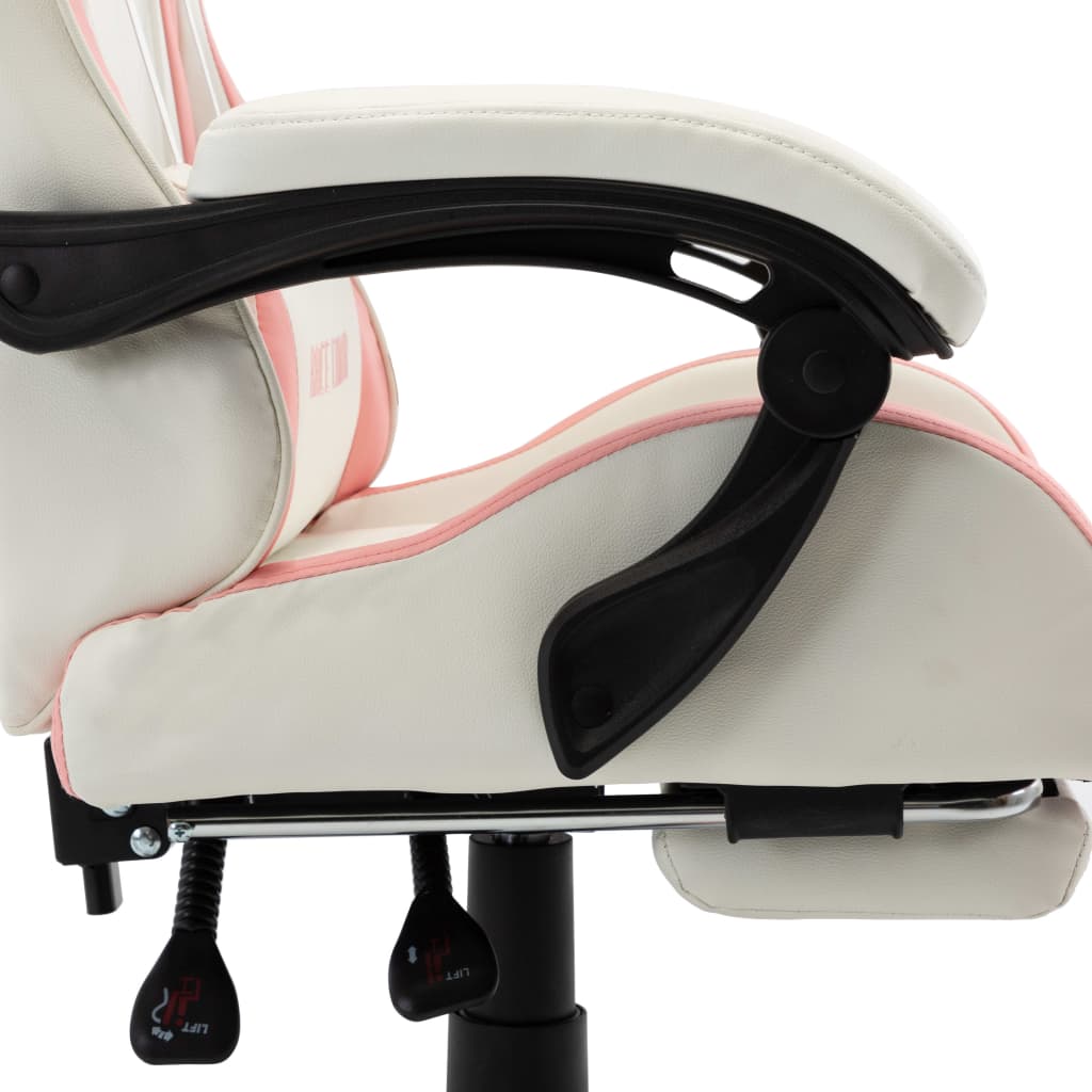 Gamestoel – Gaming Stoel – Game Stoel – Gaming Chair – Racestoel – Verstelbare Rugleuning – Opklapbare Voetensteun Roze/Wit – Kunstleer & Metaal