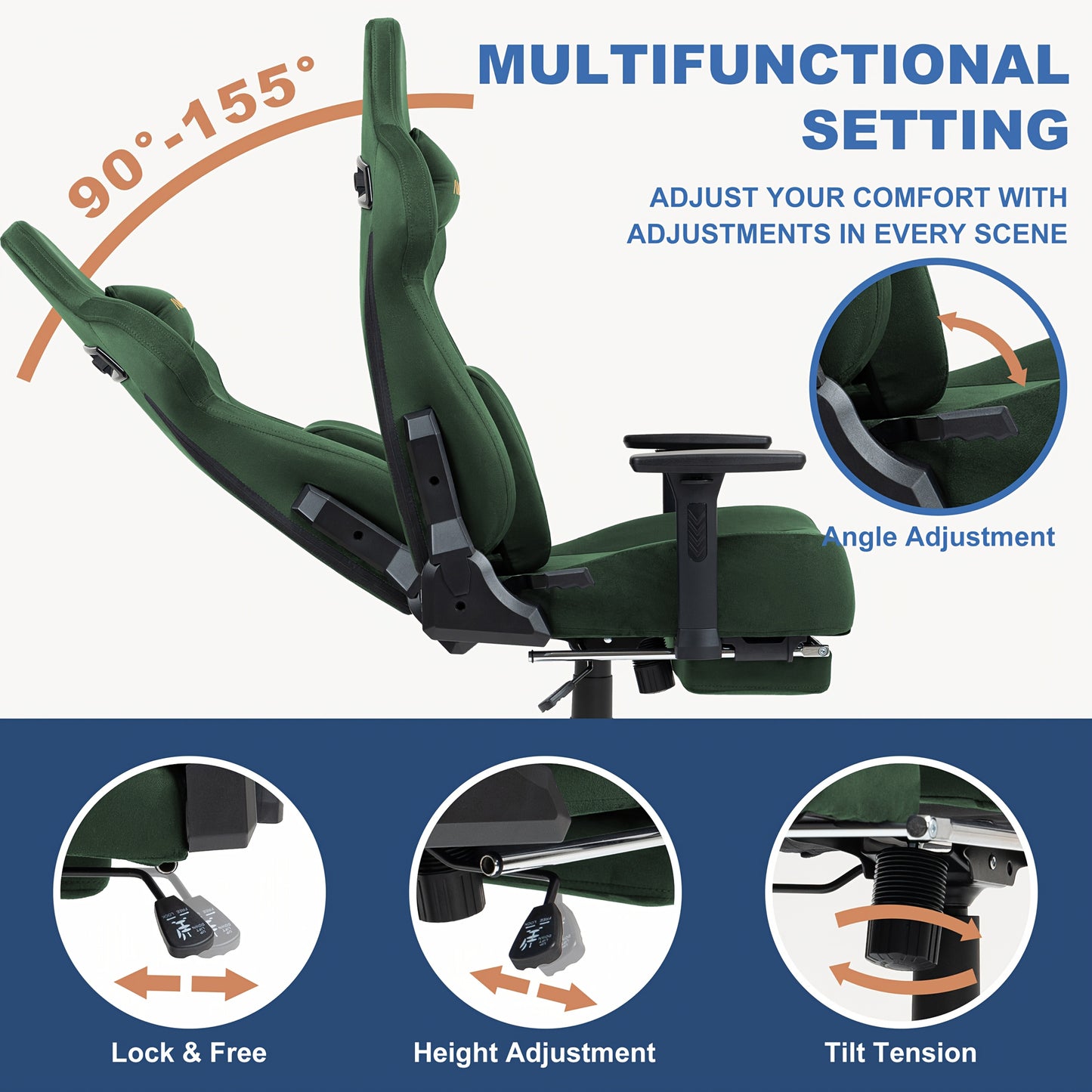 3D Armrests+220kg Load, Andyou Office, Chair Ergonomic PC Chair - Faux, 18° Tilt, 90-155° Recline, Office Chair.