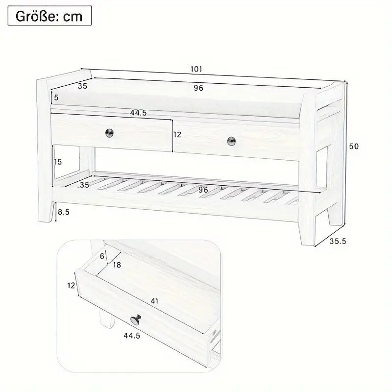 Schoenenbank – Schoenenrek – Zitbank – Opbergbank – Schoenenkast – Modern Wit Design – Gestoffeerd Zitvlak – MDF Hout Stabiel