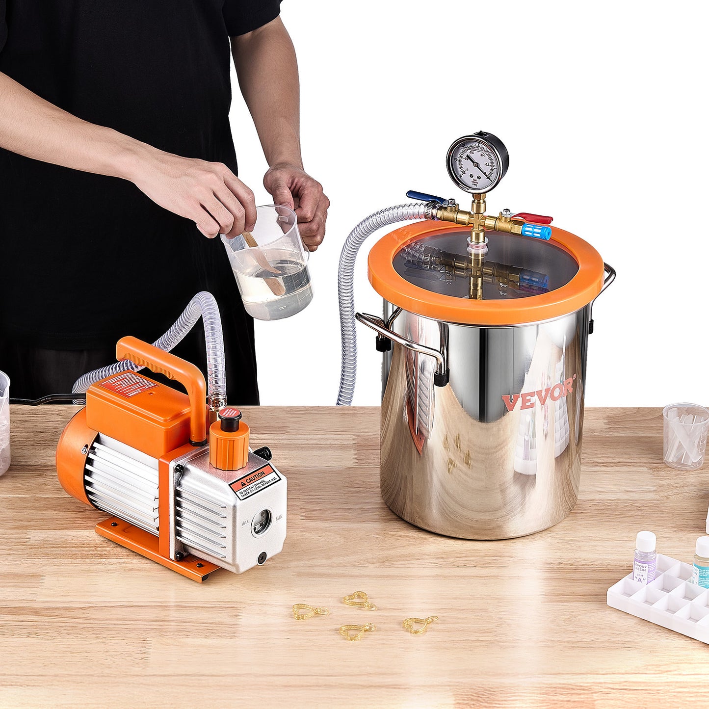 Vacuümkamer – Vacuümpomp – Ontgassingskamer – Vacuum Set – Laboratoriumkamer – Roestvrij Staal – 3,5 CFM Pomp