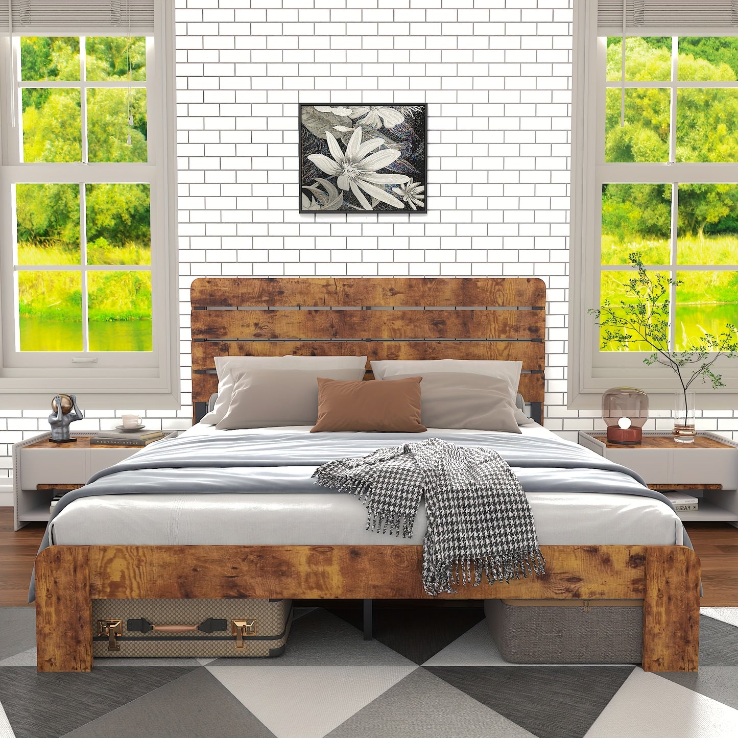 Modern Bedframe – Tweepersoonsbed – Slaapkamermeubel – Bedframe Metaal – Bed 160x200 cm – Stijlvol Hoog Hoofdbord – Stevig Metalen Frame