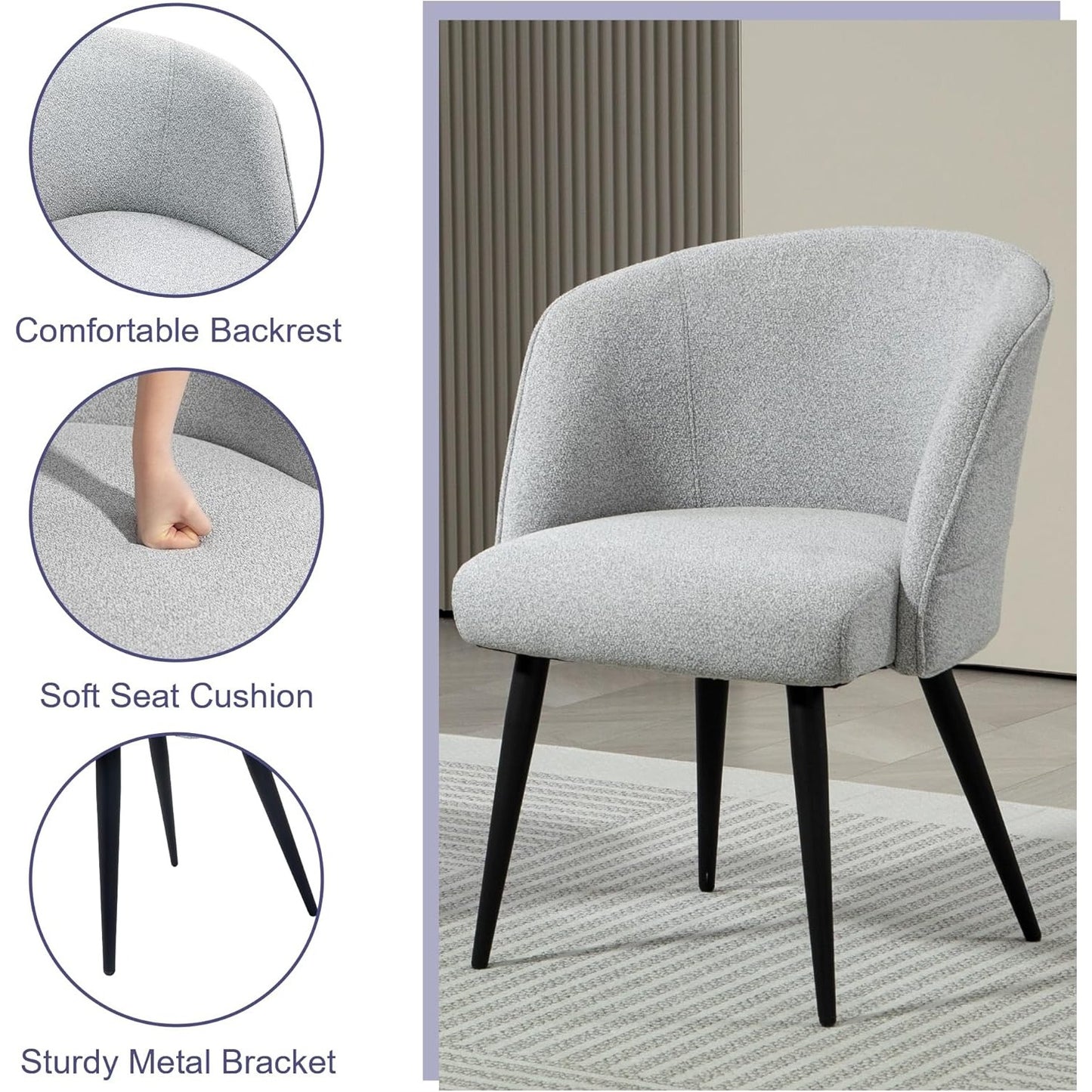 Bezoekersstoelen – Stoelen – Eetkamerstoelen – Bureaustoelen – Accentstoelen – Set Van 4 Wit – Gestoffeerd Met Capitonnés – Stevig Met Metalen Frame