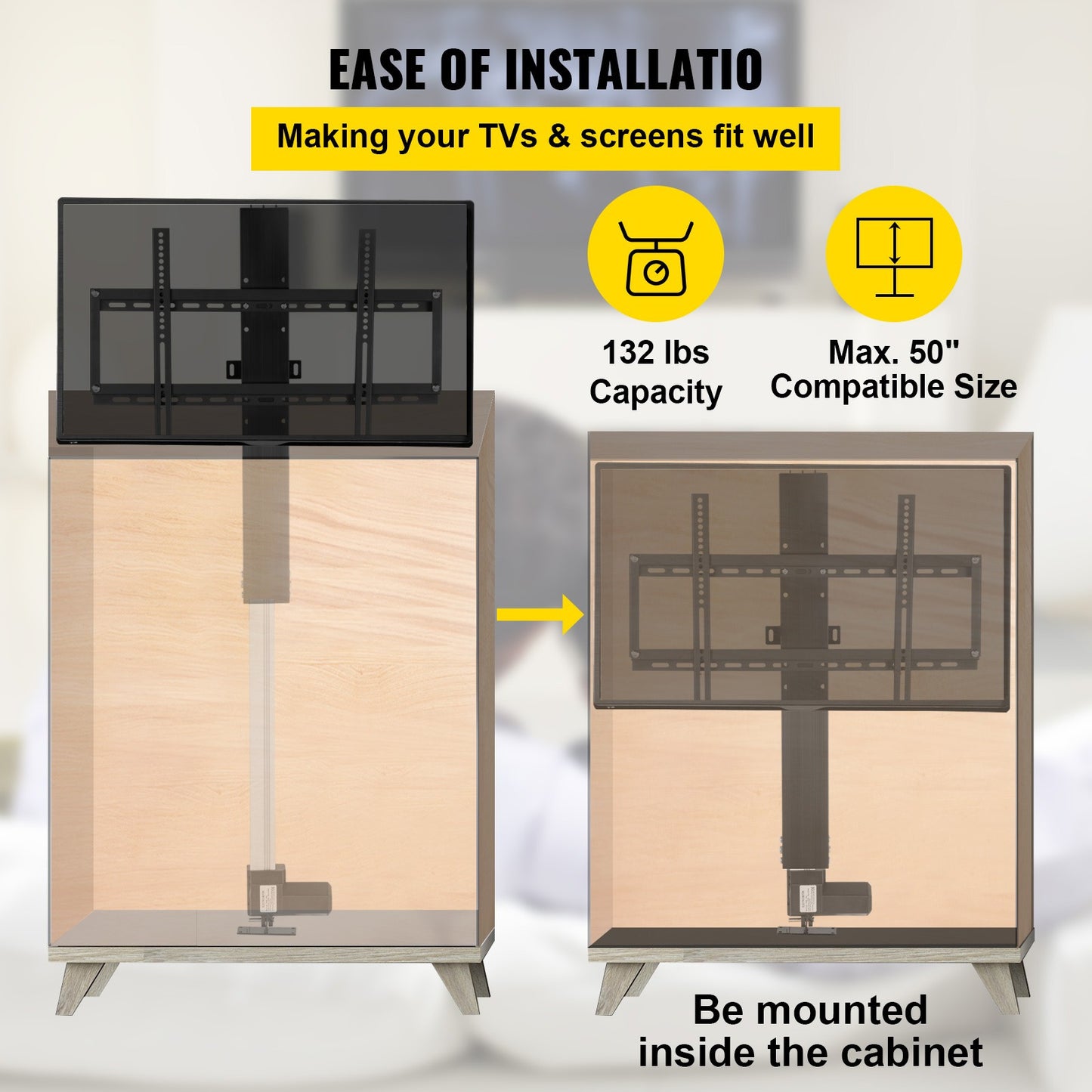 TV Lift – Elektrische TV Beugel – Motorlift – Verstelbare TV Houder – Motorische TV Lift – Aluminium Constructie – Hoogte Verstelbaar 70 cm