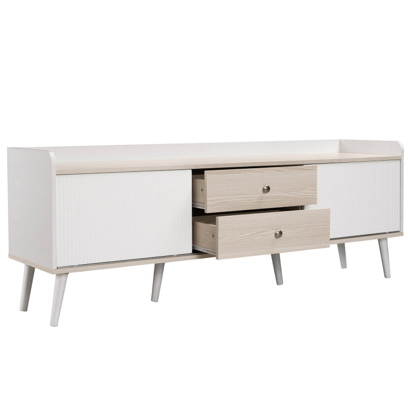TV Meubel – TV Kast – Tv Lowboard – Media Console – Modern Cabinet – 2 Lades – Spaanplaat Wit-Hout – Compact 102-124 cm