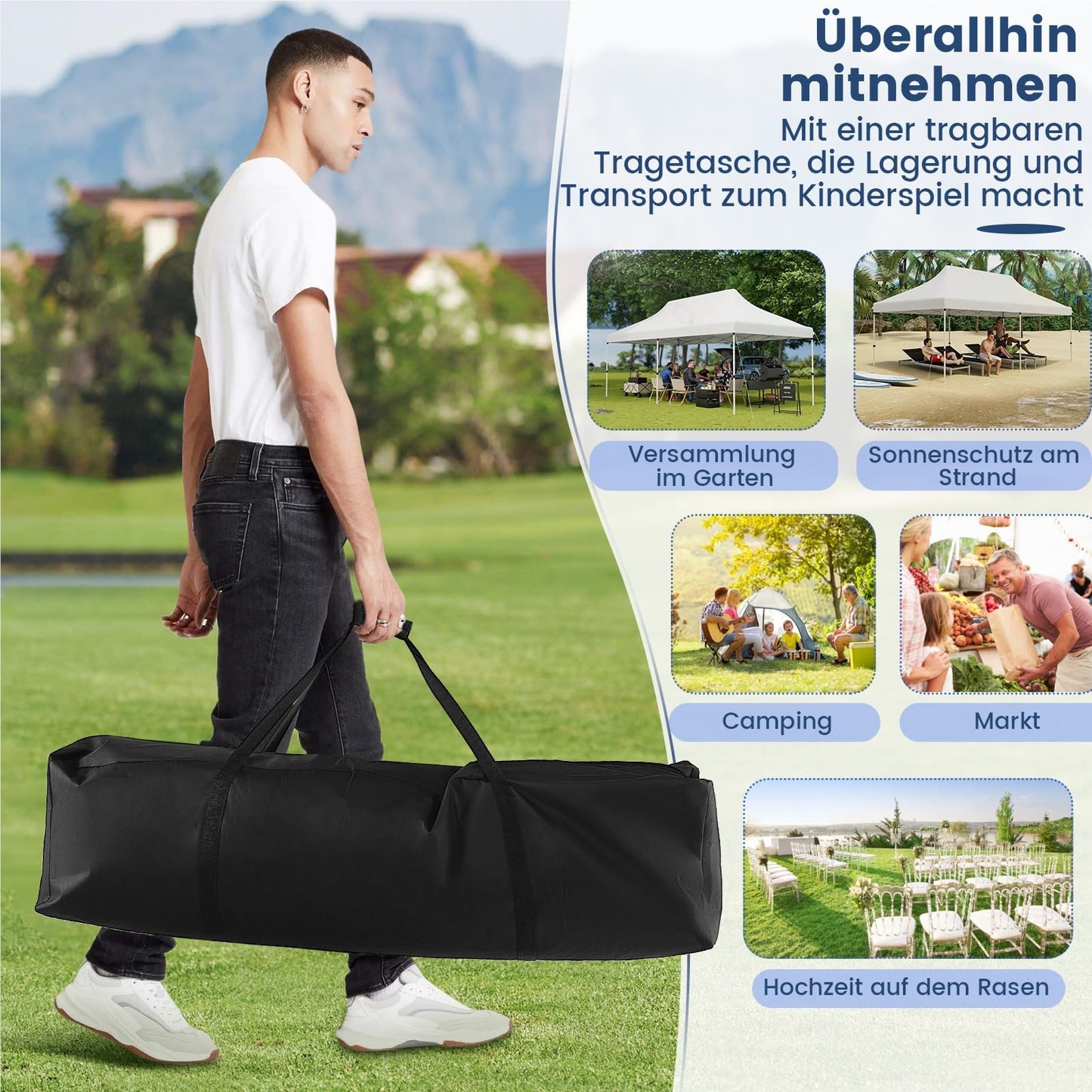 3 x 6M Partytent – Vouwpaviljoen – Tuinpaviljoen – Evenemententent – Tuintent – Waterafstotend – UV-Bescherming 50+ – Verstelbare Hoogte – Winterbestendig – Inclusief Draagtas – Wit