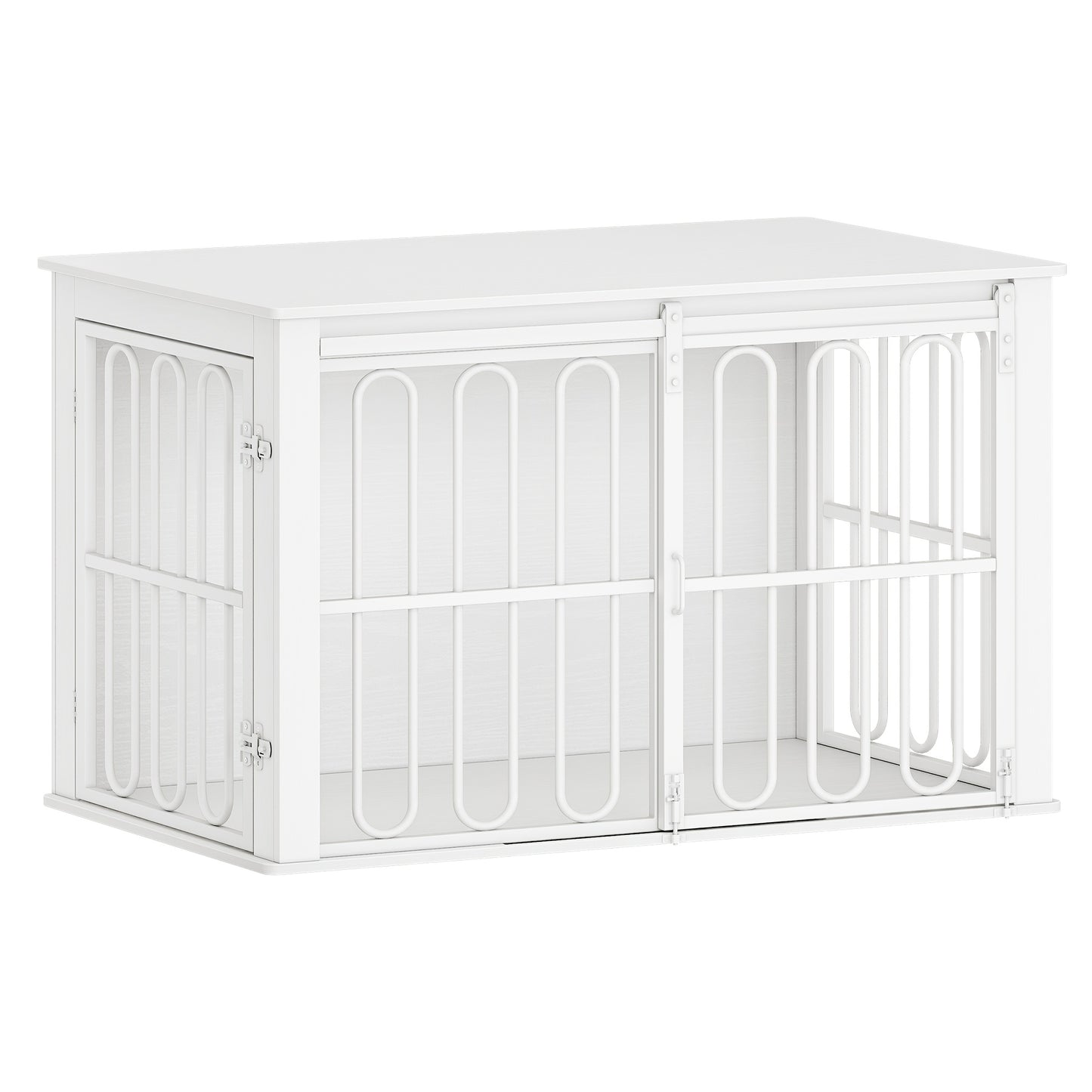 Hondenbench – Hondenkooi – Hondenhok – Bench Hond – Hondenrek – Houten Bench – Dubbele Deuren – Zijtafel Wit – Stevig en Veilig – 95x54x60 cm