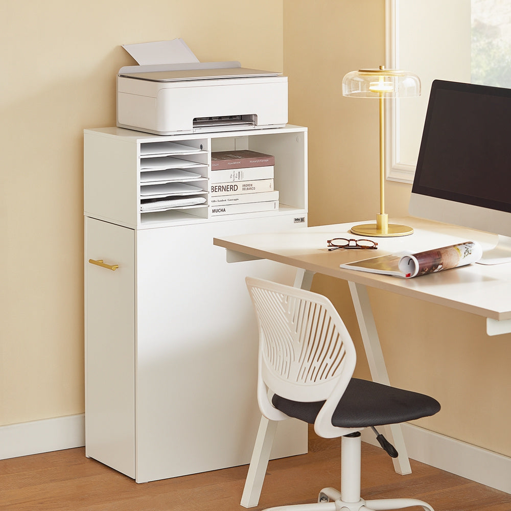 Printerstandaard – Rollende Printerkast – Bureau Organizer – Opbergkast – Mobiele Printertafel – Compact 60x33x100 cm – MDF Wit