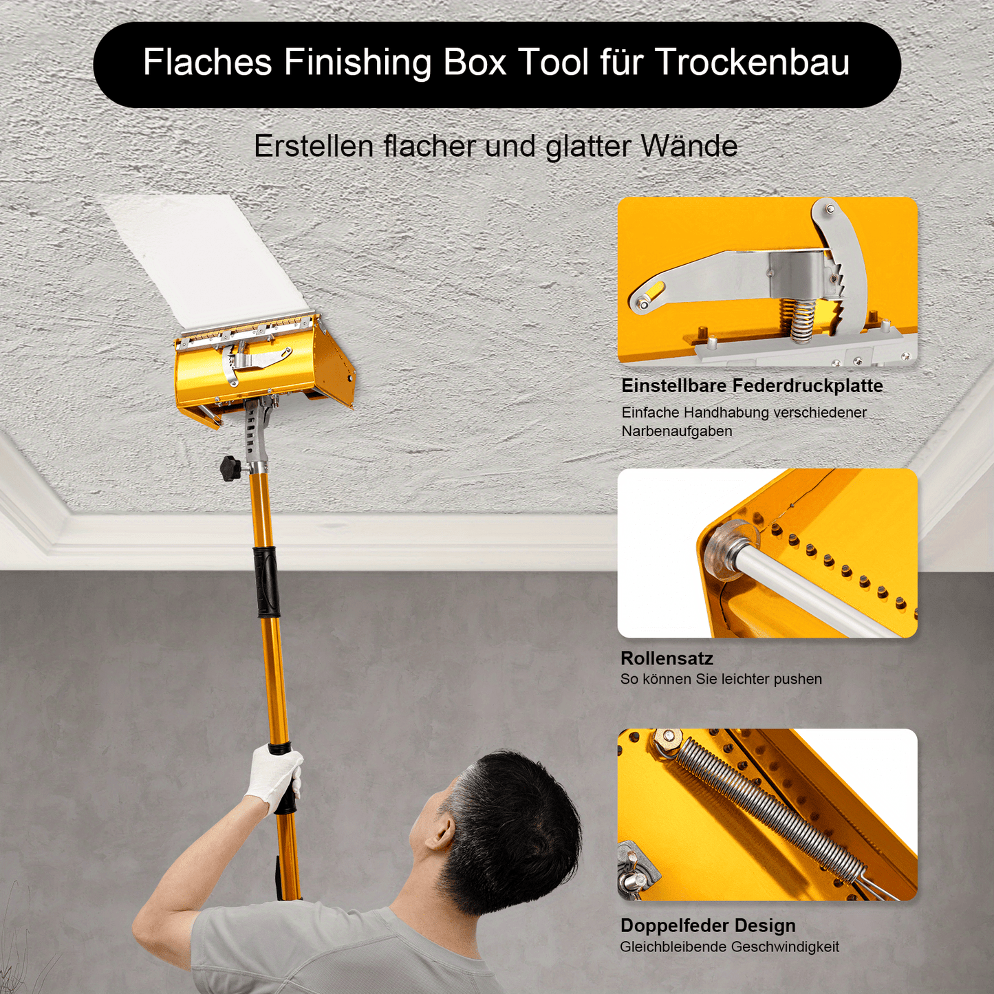 Afwerkingsspaan – Plamuurspaan – Pleisterspaan – Strijkspaan – Stucspaan – Verstelbare Steel 90-150 cm – Aluminiumlegering Met Dubbele Veer