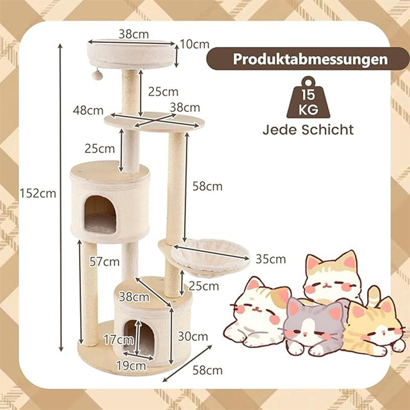 Krabpaal – Kattenboom – Kattenhuis – Kattenmeubel – Kattentoren – Compact Ontwerp – Sisal Krabpalen & Hangmat