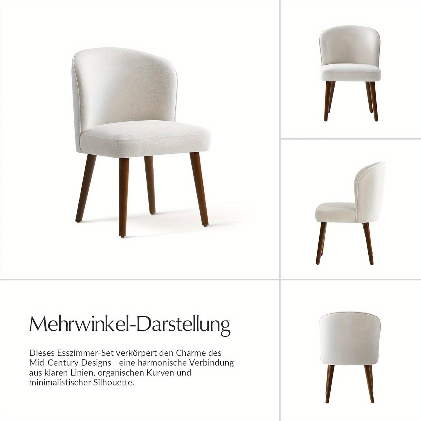 Eetkamerstoelen – Stoelen – Keukenstoelen – Design Stoelen – Witte Stoelen – Set Van 2 – Mid-Century Modern – Gebogen Rugleuning – Gestoffeerde Zitting – Massief Houten Poten