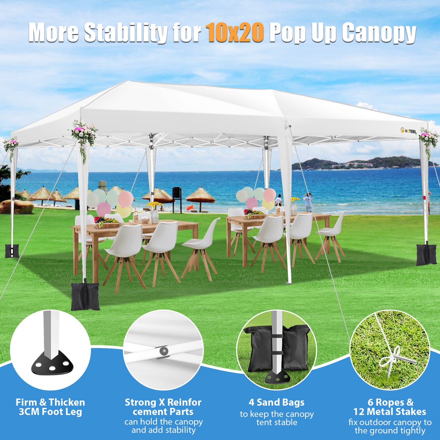 3.05x6.1meter Foldable Pop-up Awning With 6 Side Walls, One-click Installation Awning Tent, Easy Installation, Shade Party Tent, Outdoor Awning, Sun Protection, Suitable For Festivals, BBQs, Camping, Patios, Parties