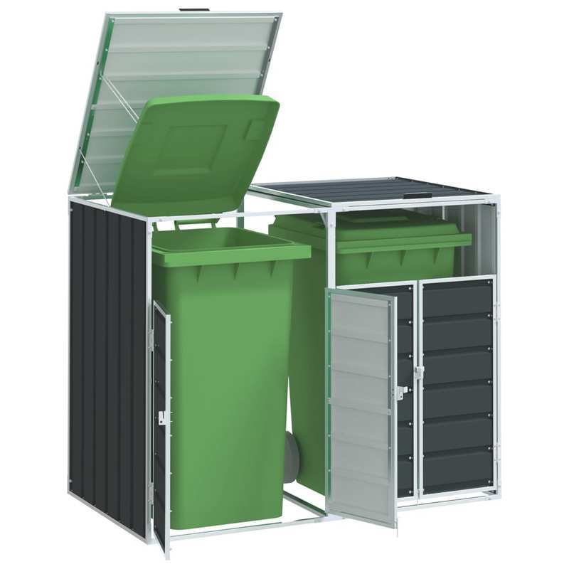 Buitenafvalbak – Afvalcontainer – Afvalbak Met Slot – Afvalopvang – Vuilnisbak – Stevig Stalen Materiaal – Weerbestendig Antracietgrijs – 142x81x112 cm