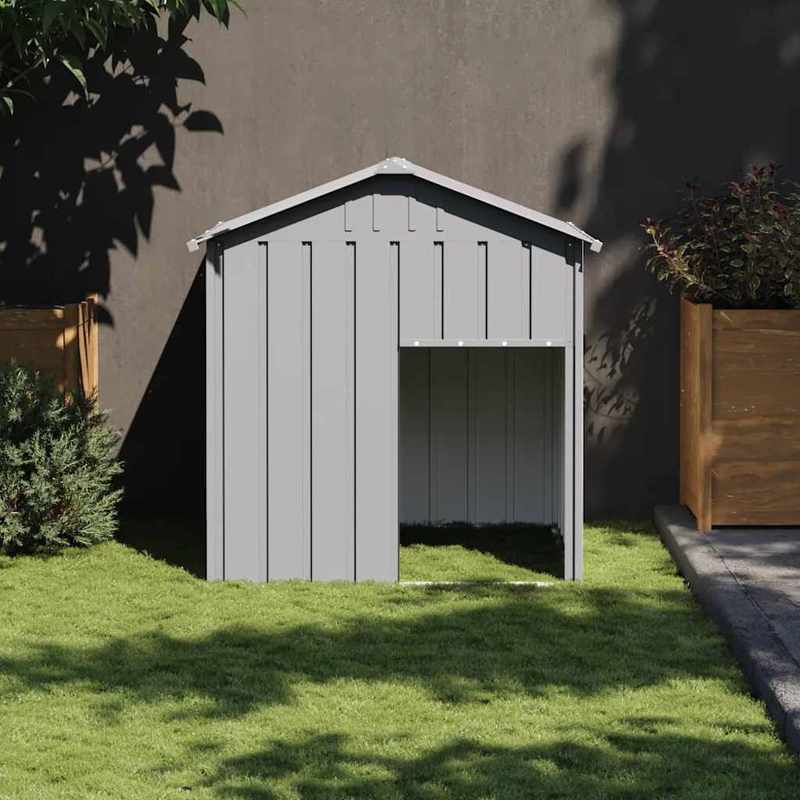 Hondenhok – Hondenhuis – Hondenbench – Hondenhuisje – Hondenkooi – Galvaniseerd Staal – Lichtgrijs Dak – 117x103x123 cm – Weerbestendig – Ruim