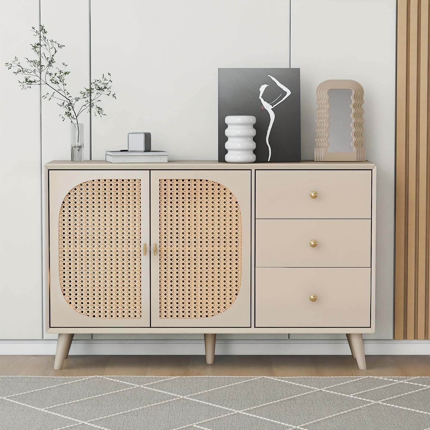 Sideboard – Dressoir – Opbergkast – Ladekast – TV-meubel – Khaki – Ruime Opbergruimte – Stevige Constructie