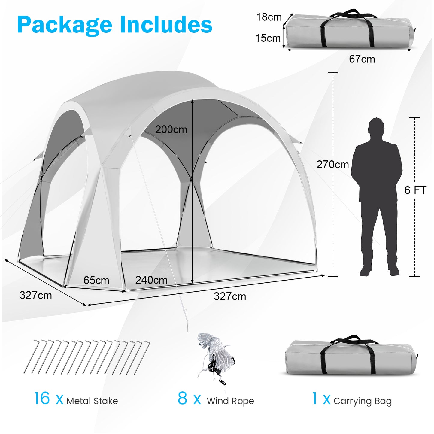 Grote Zonscherm Tent – Zonnescherm – Schaduw Tent – Strandtent – Bescherming Tent – 11x11 ft Ruim – UPF50+ Zonwerend Polyester