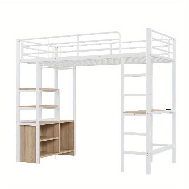Hoogslaper – Kinderhoogslaper – Stapelbed – Eenpersoonsbed – Bedhuisje – Met Bureau – Stevig Metalen Frame – 90x200 cm – Wit
