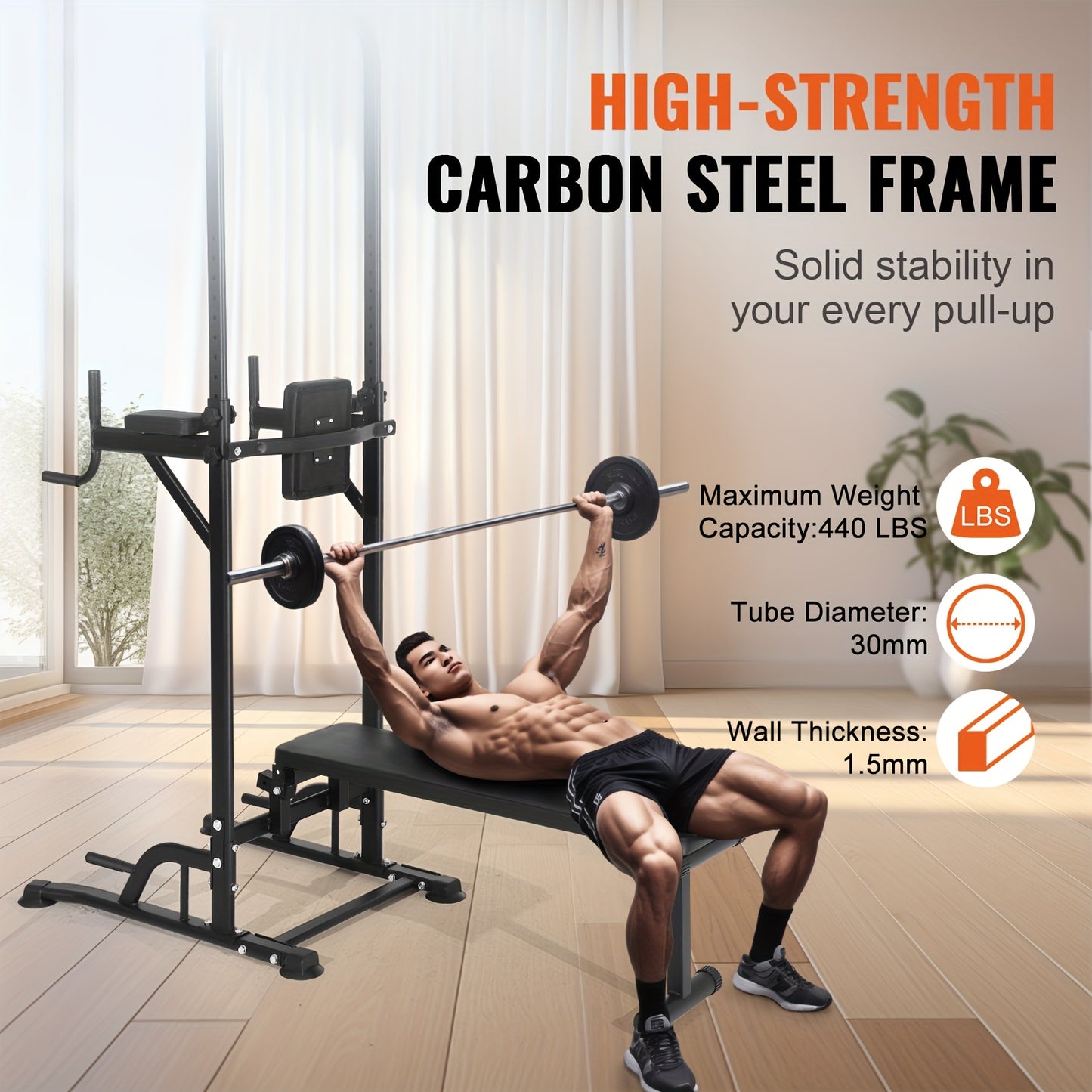 Power Tower – Thuisfitnessapparaat – Krachttrainer – Fitnessstation – Workoutstation – Verstelbare Pull-Up Bar – Maximaal 200 Kg Belastbaar