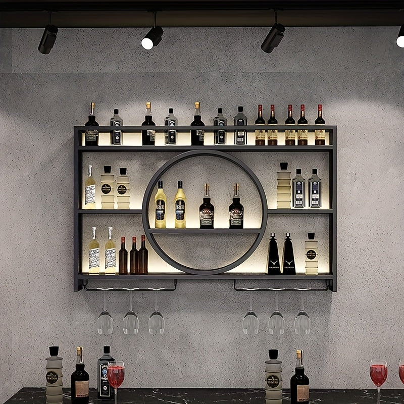 Wijnrek – Wijnrek Met Verlichting – Wandrek – Wijnhouder – Flessenrek – Metaal – LED-verlichting – Ruimtebesparend – Sfeervol Design
