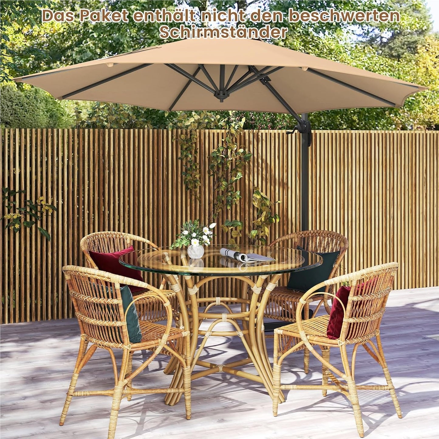 Parasol – Zweefparasol – Stokparasol – Tuinparasol – Balkonparasol – Rond – 300 x 300 cm – 360° Draaibaar Met Voetpedaal