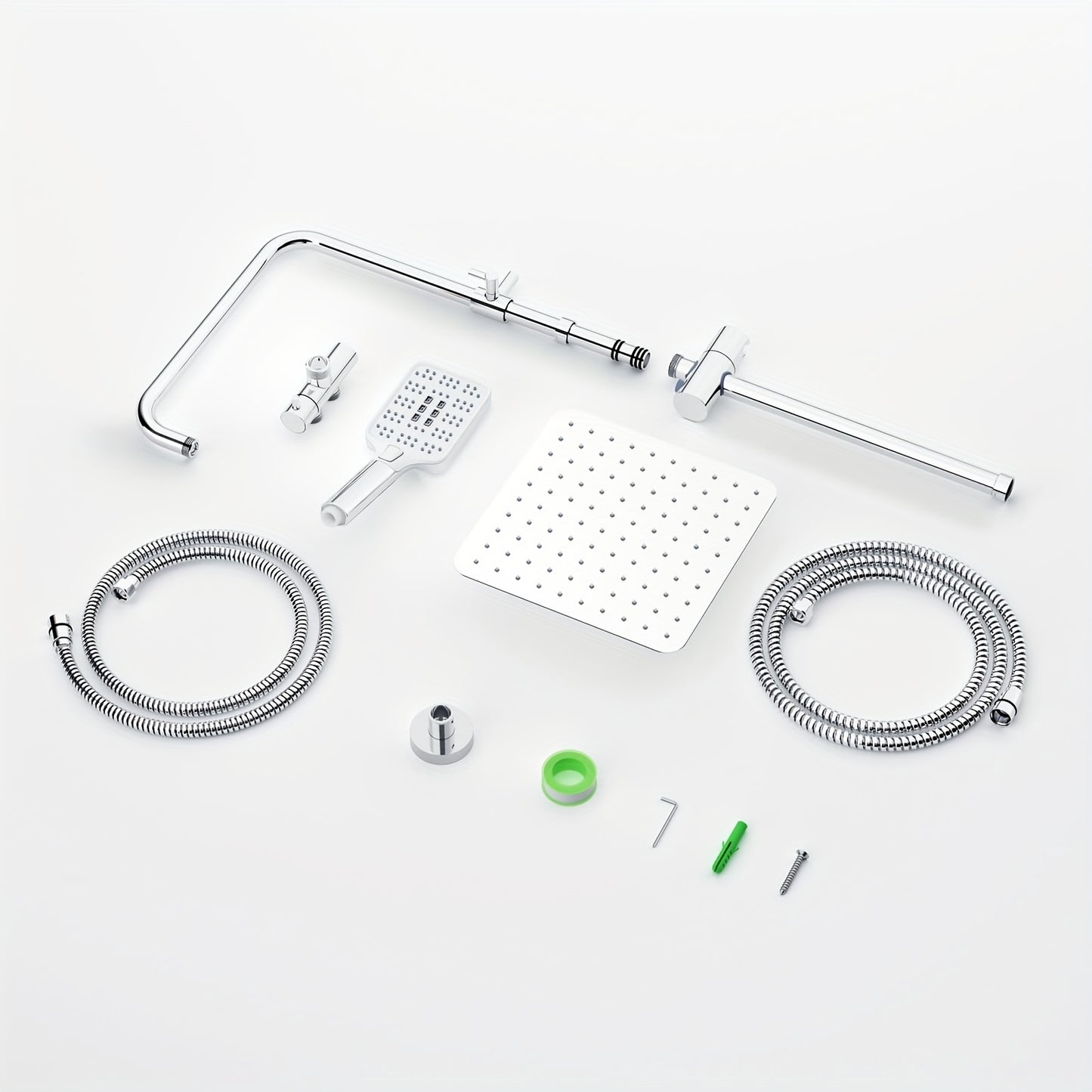 Regendouche – Doucheset – Douchekop – Douchekraan – Douche – Vierkante Hoofddouche 25,4x25,4 cm – Roestvrijstaal Met Verstelbare Chroom Wandbeugel