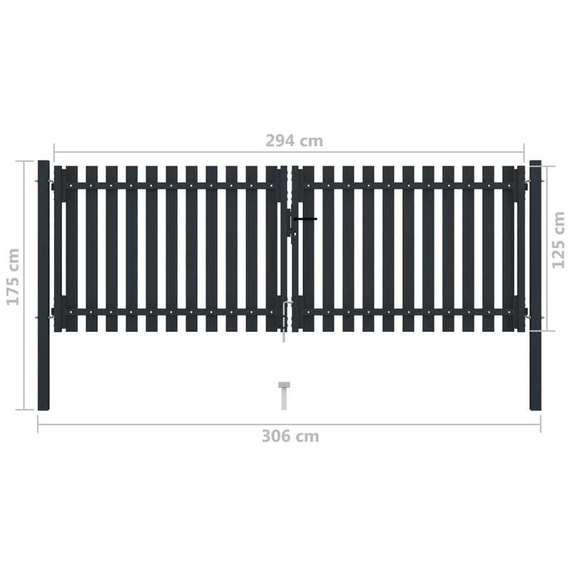 Dubbele Poort – Tuinpoort – Vleugelpoort – Stalen Poort – Veiligheidshek – Antraciet – 306 x 175 cm – Duurzaam Staal