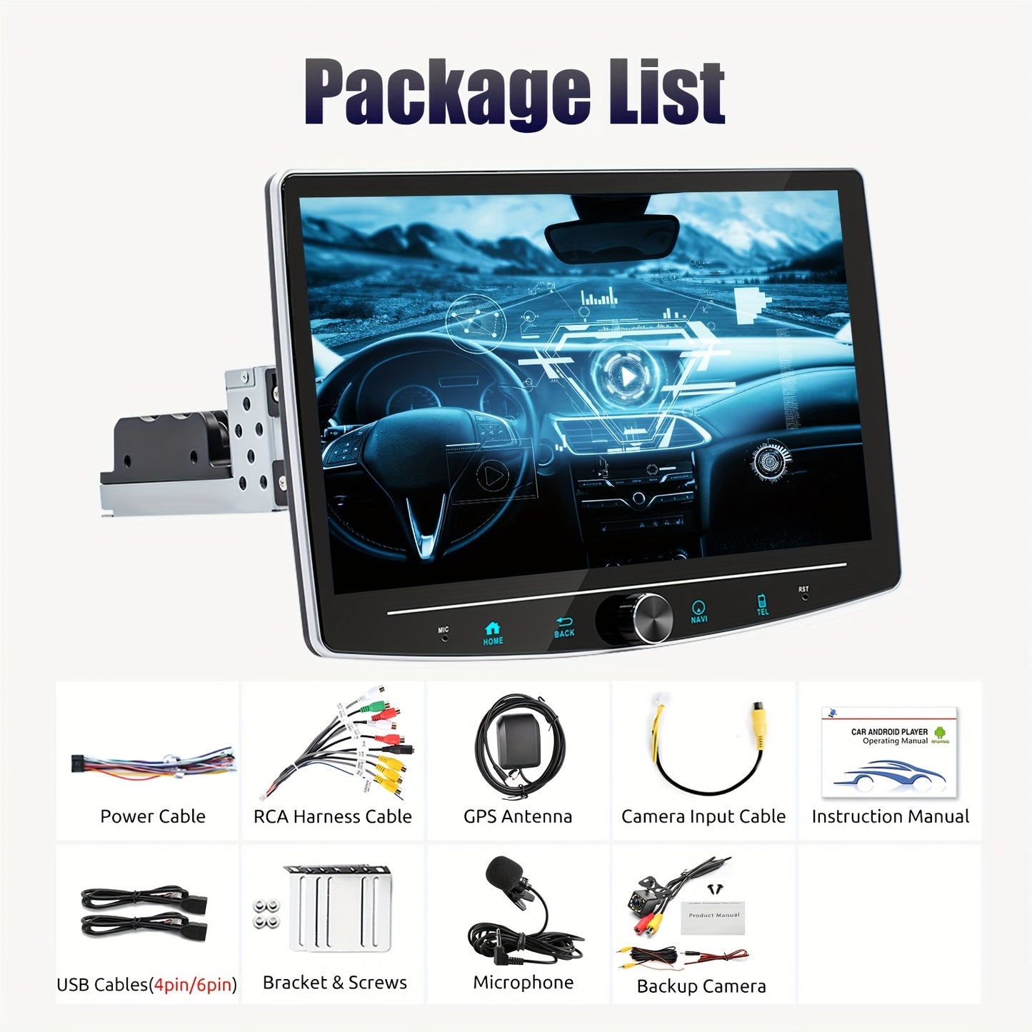Autoradio – Car Stereo – Multimedia Speler – Dashboard Unit – Navigatiesysteem – 10,1 Inch Draaibaar Touchscreen – Android 14 Met Microfoon & AHD Achteruitrijcamera