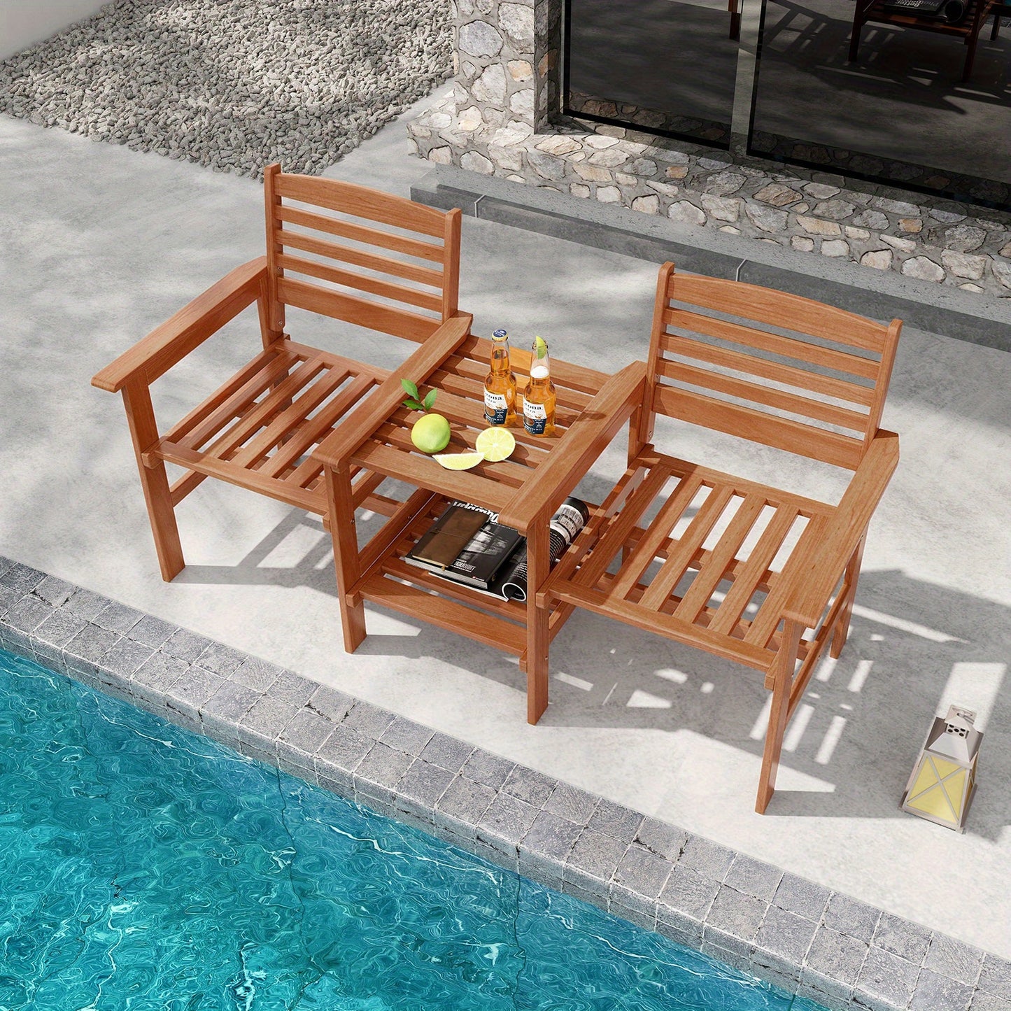 Tuinbankje – Tuinbank – Buitenbank – Zitbank – Balkonbank – 2-zits Houten Tuinbank Met Tafel En Parasolhouder – 159,5x61,5x88 cm – Duurzaam Hout