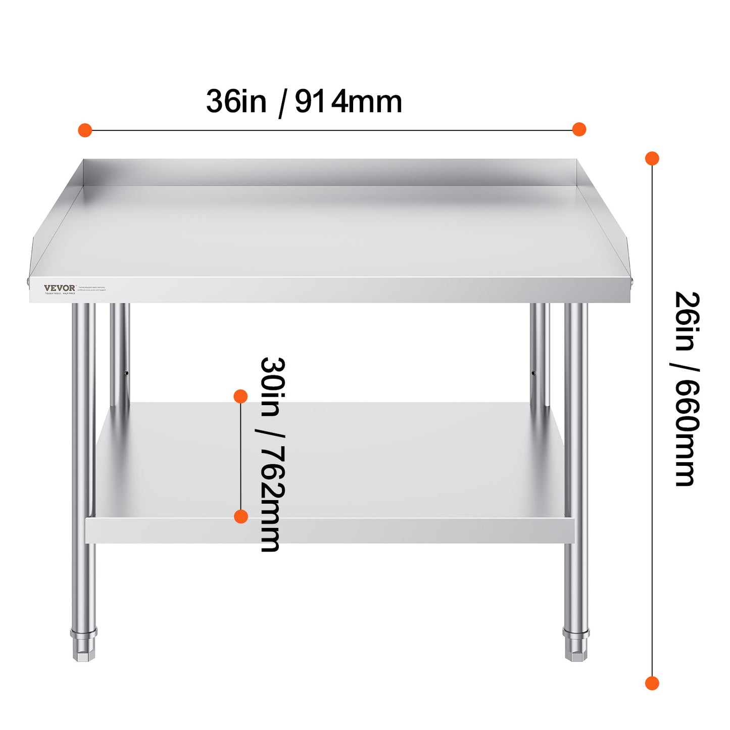 Werktafel – Werkbank – Opbergtafel – Preparatietafel – Roestvrij Staal – 3-zijdige Opstaande Rand – Verstelbare Legplanken