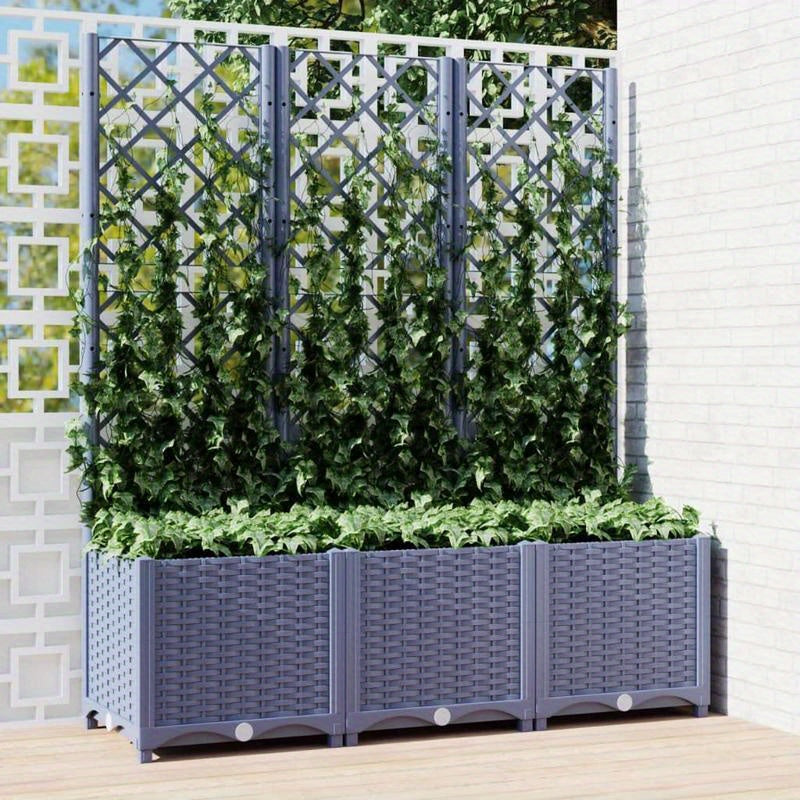 Klimrek – Plantenbak – Tuinbak – Privacy Scherm – Klimwand – Duurzaam PP Kunststof – 120x40x136 cm – Donkergrijs