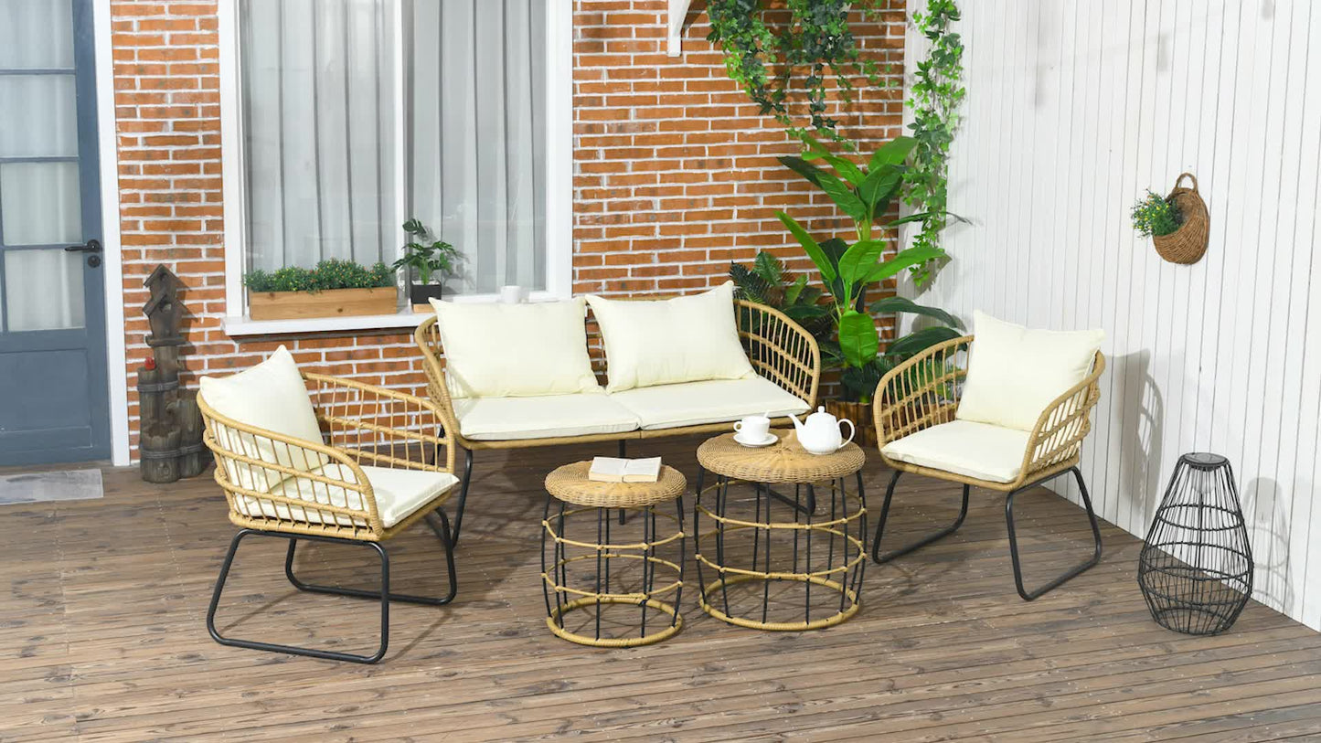 Tuinset – Loungeset – Buitenmeubelset – Garden Set – Beige – 5-delig Met 2 Fauteuils En 2 Bijzettafels – Comfortabele Kussens Met Polyester Hoezen – Weerbestendig Met Metalen Frame