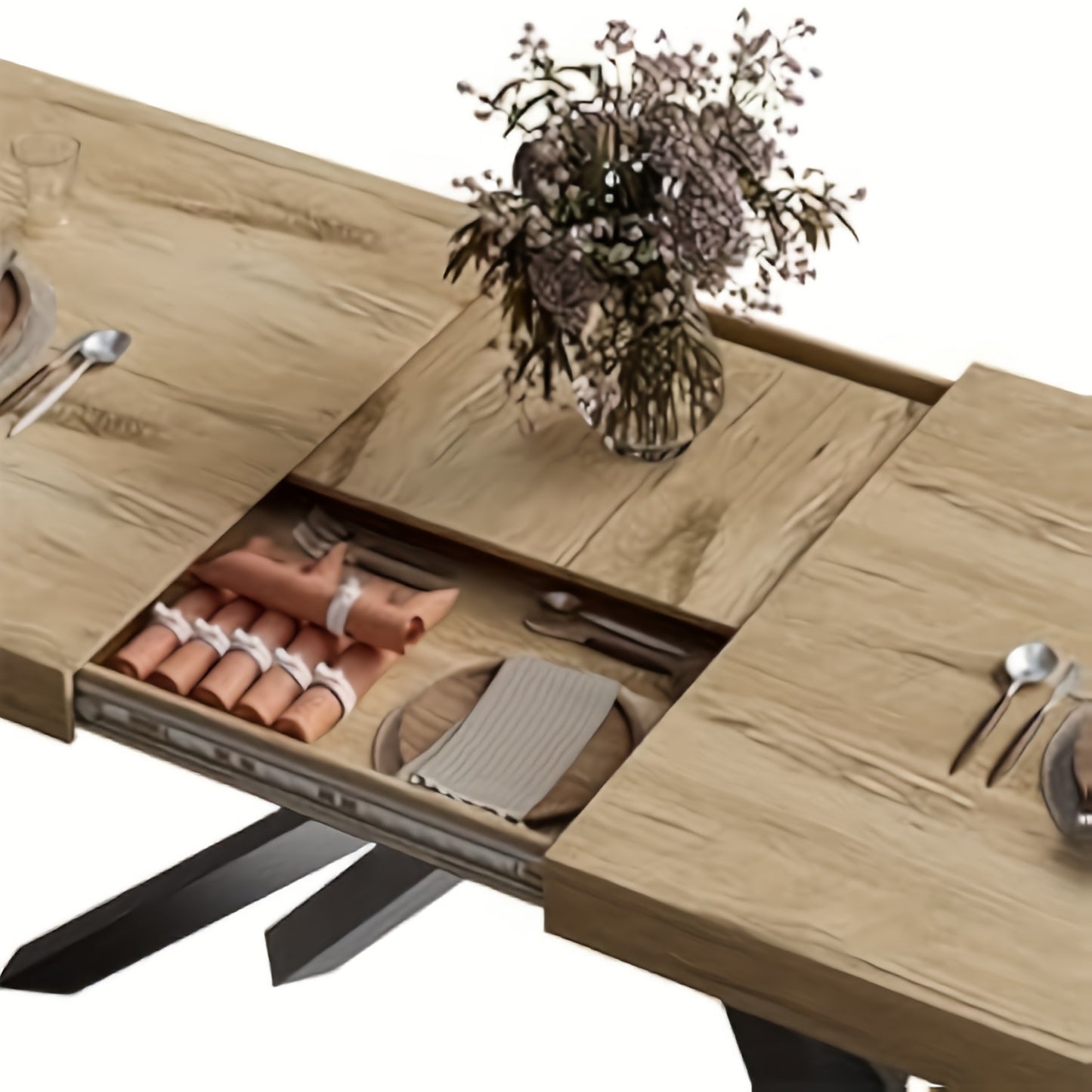 Uitklapbare Eettafel – Uitschuifbare Tafel – Opklapbare Eettafel – Verlengbare Keukentafel – Industriële Eettafel – Geel Industrieel Design – 120-150 cm Met Metaal X-Poot