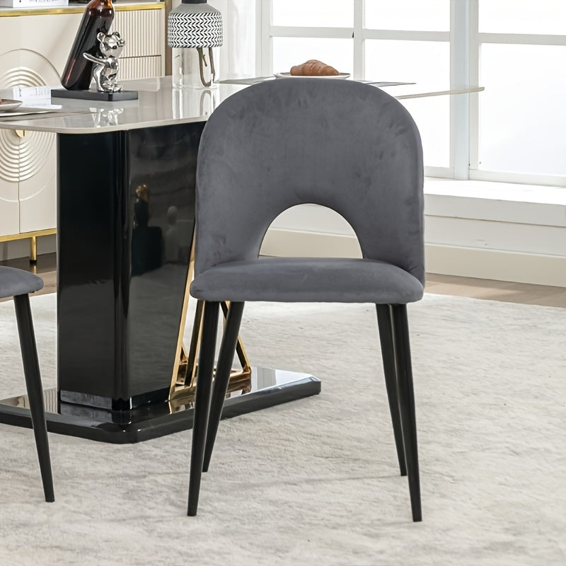 Eetkamerstoel – Stoel – Zitstoel – Keukenstoel – Woonkamerstoel – Grijs – Metalen Frame – Verstelbare Poten – Diamantpatroon Rugleuning – Set Van 2