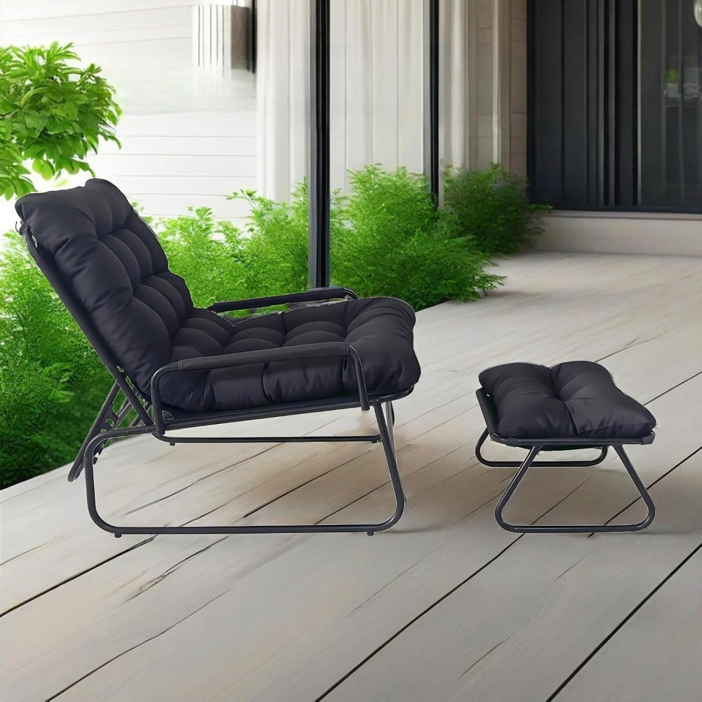 Relaxstoel – Lounge Stoel – Fauteuil – Ligstoel – Schommelstoel – Verstelbaar Met Voetenbank – Ergonomische Armleuningen – Duurzaam Metalen Frame – Zacht Kussen – Geschikt Binnen Buiten – Grijs Zwart