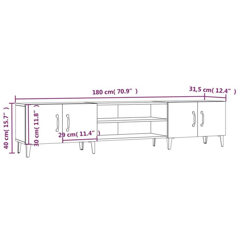 Tv-meubel – Tv-kast – Media Meubel – Lowboard – Dressoir – Massief Hout – 180x31,5x40 cm – 2 Lades en 2 Open Vakken – Geen Montage Nodig